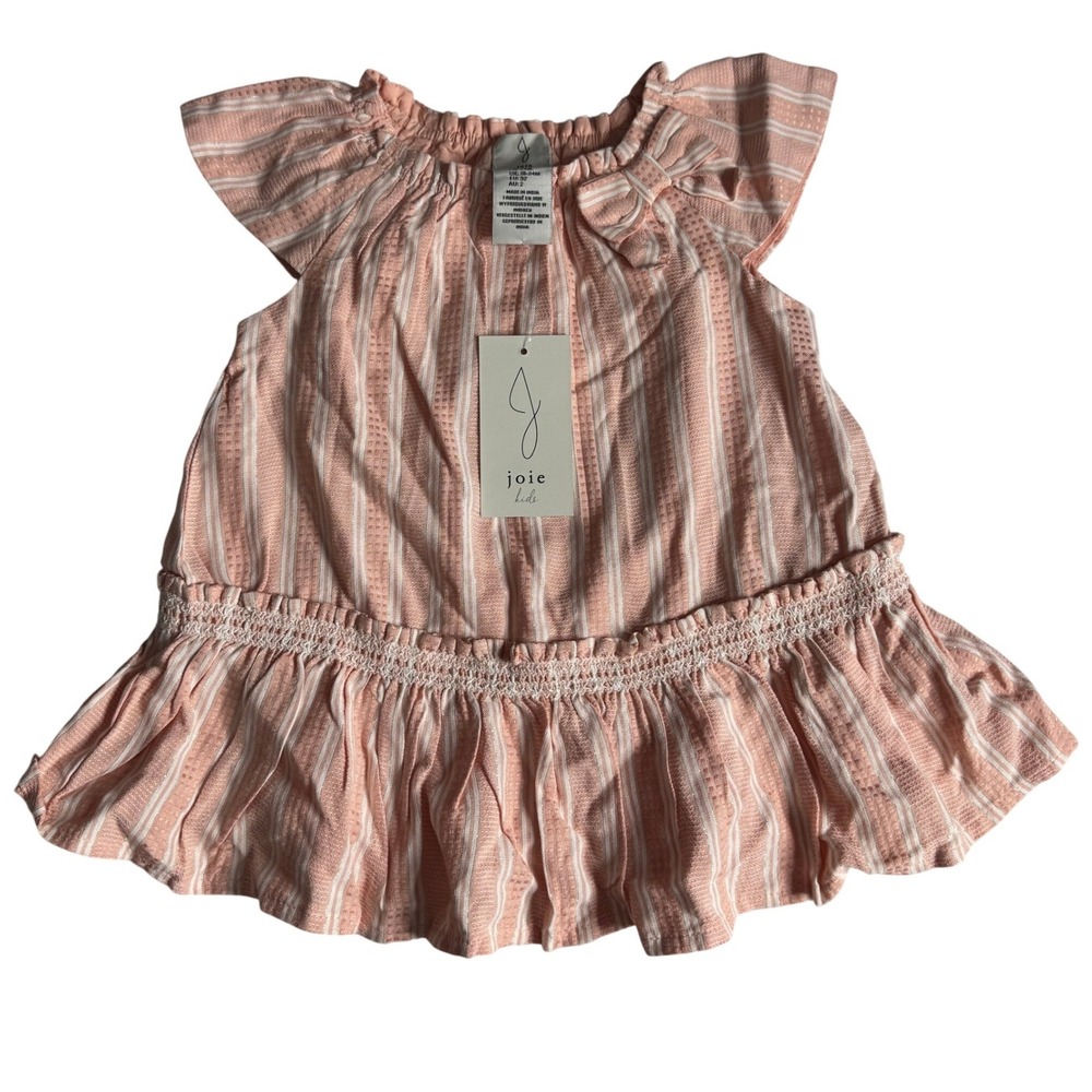 Joie Kids Peach Striped Flutter Sleeve Peplum Dress Tunic Girls 24 Months‎ NEW
